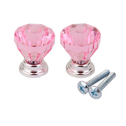 GENERIC 2PCS DIAMOND SHAPE CRYSTAL GLASS CABINET DOOR DRAWER PULL HANDLE KNOB PINK